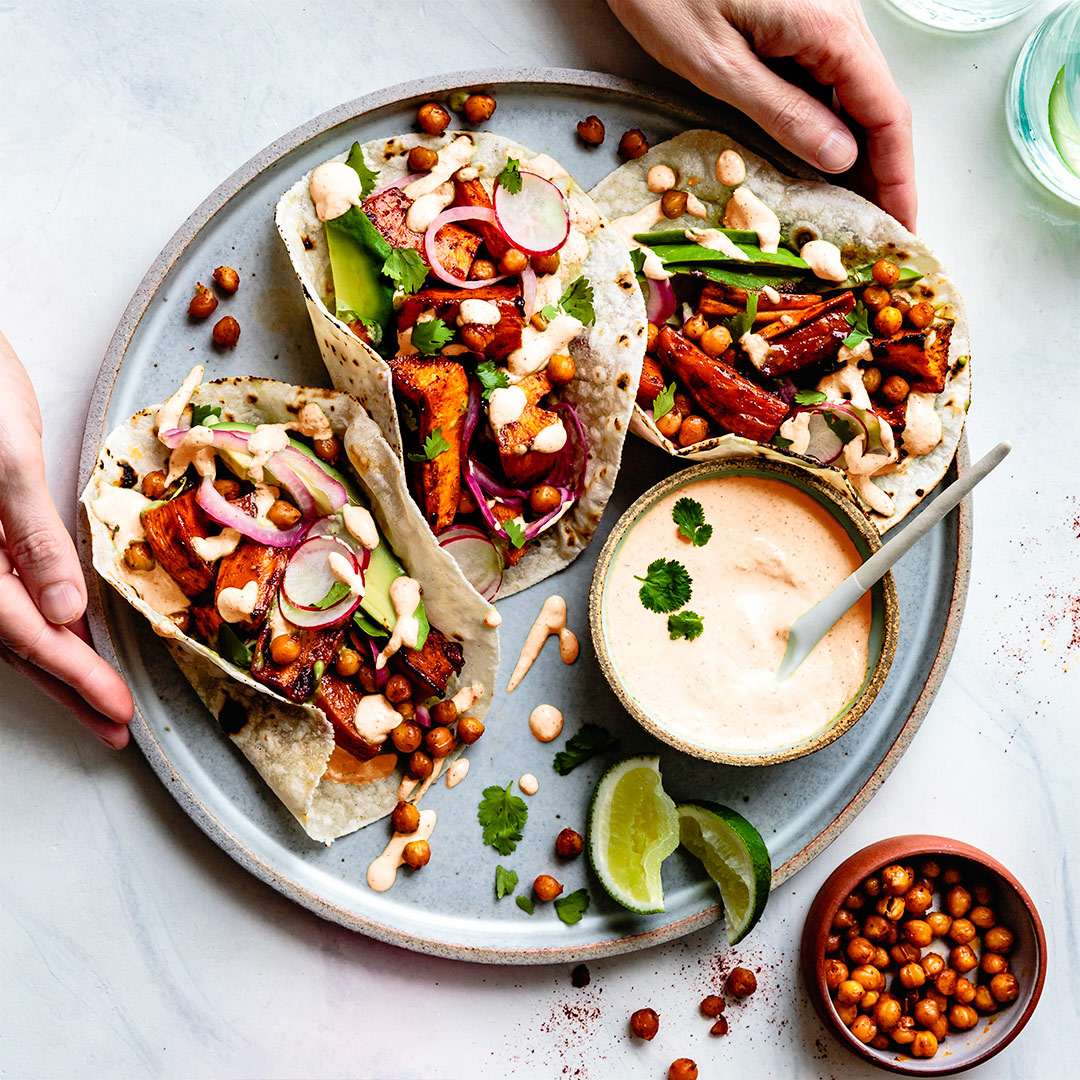 Vegetariska sötpotatis tacos